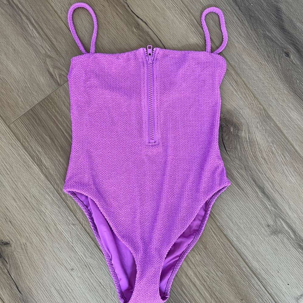 Show Me Your MuMu Ultra Violet Scrunch Zip One-Piece Swimsuit - Picture 2 of 6
